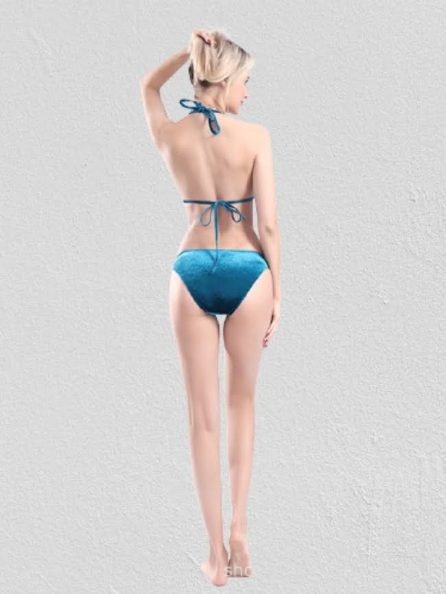 Velvet Halter Triangle Bikini Swimsuit 8