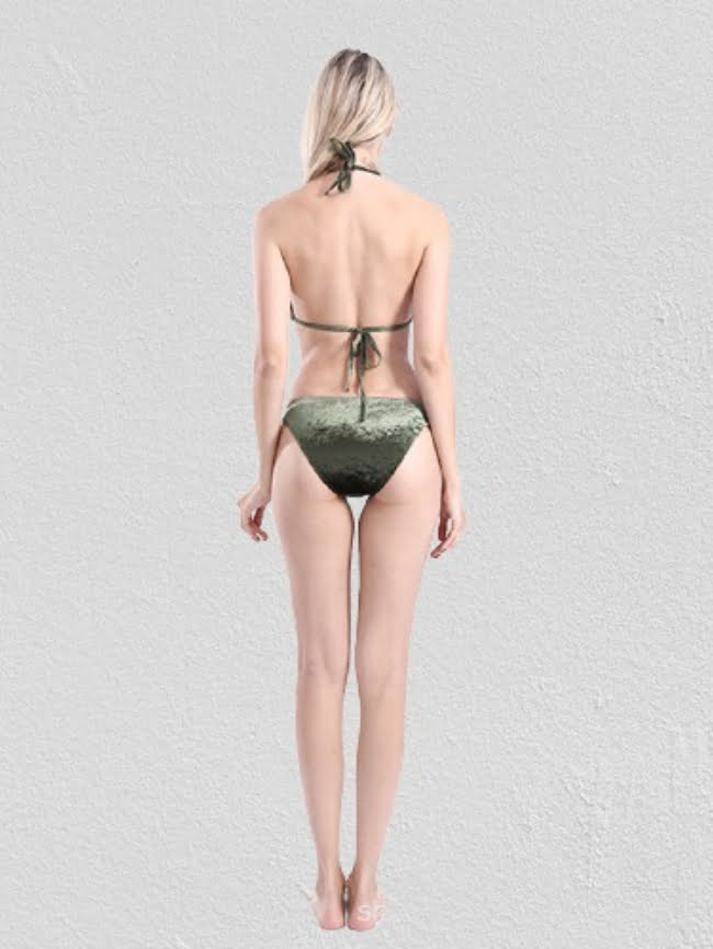 Velvet Halter Triangle Bikini Swimsuit 9