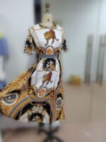 Wholesale Vintage Print Pleated Short Sleeve Dress