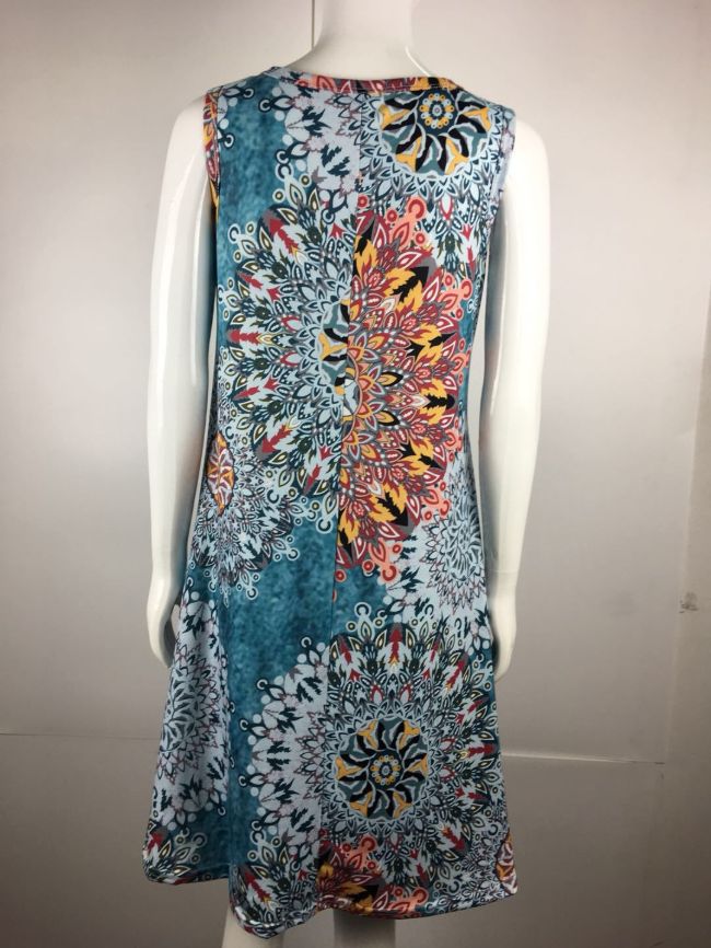 Wholesale Vintage Print Sleeveless Casual Dress