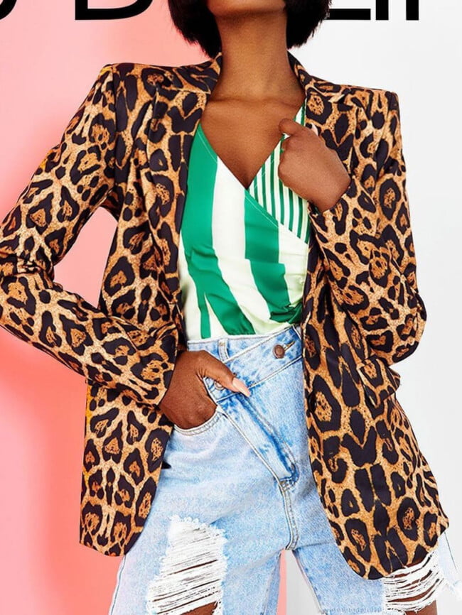 Wholesale Leopard Print Long Sleeve Blazer