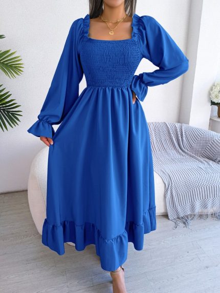 Wholesale Square Neck Bell Sleeve Ruffle Dress