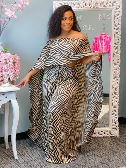 Wholesale Zebra Print Off Shoulder Two Piece Suit