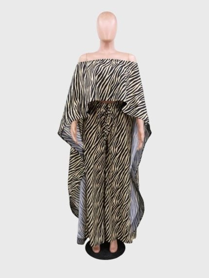 Wholesale Zebra Print Off Shoulder Two Piece Suit