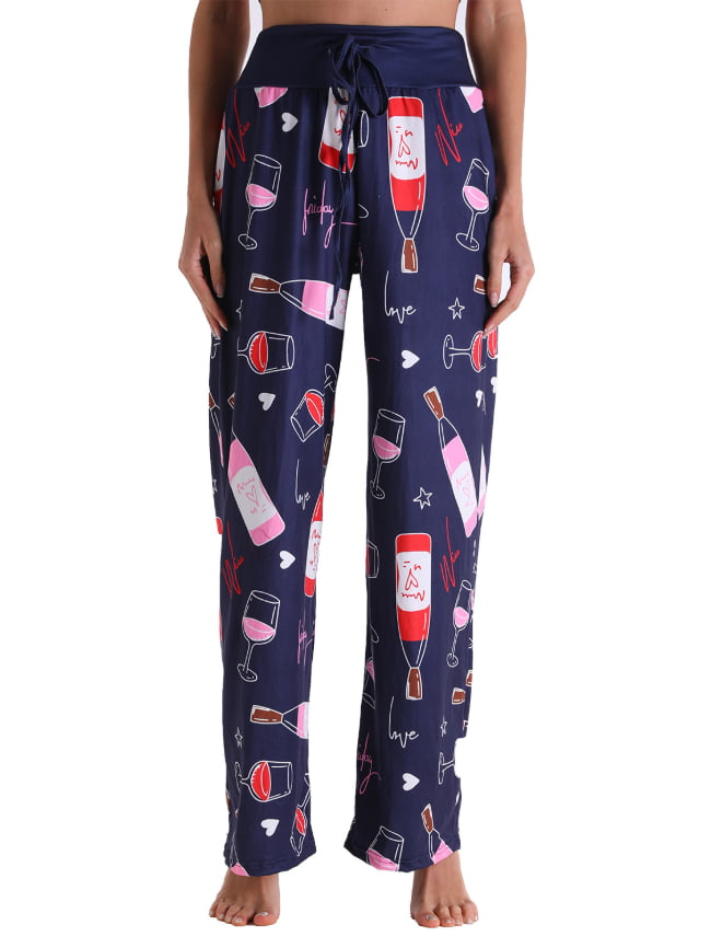 Wine glass print bandage casual home trousers 1