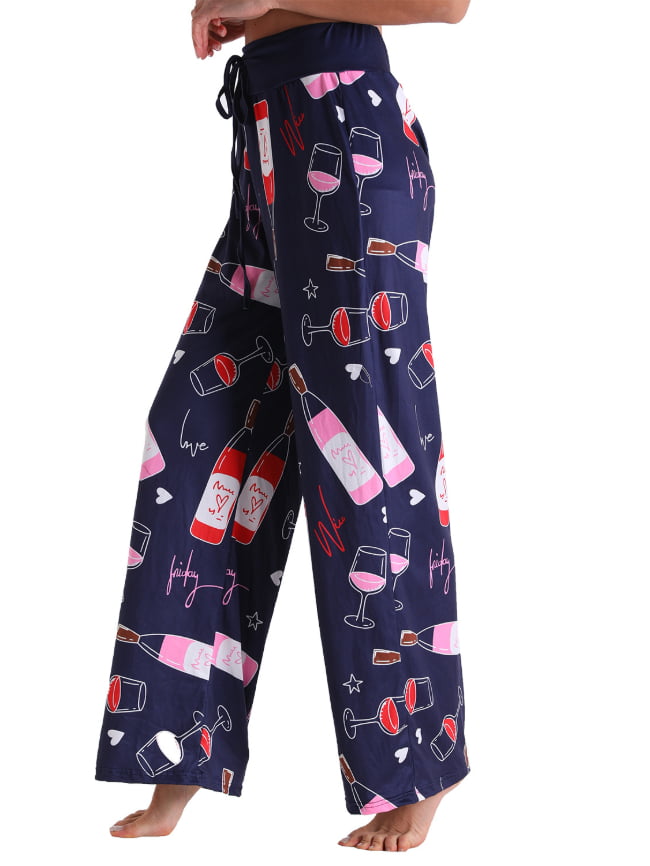 Wine glass print bandage casual home trousers 2
