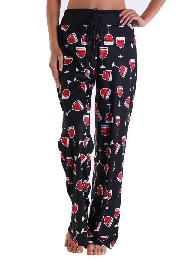 Wine glass print bandage casual home trousers 4
