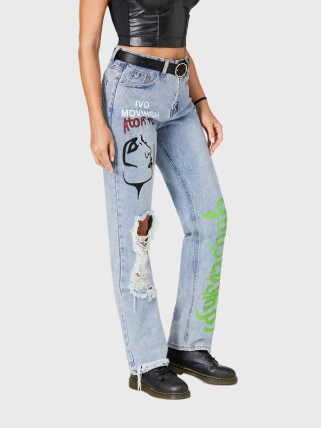 graphic and letter print distressed jean 3