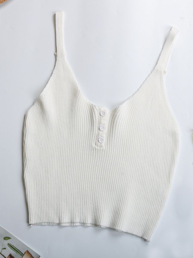short sexy nude solid button sling knitted vest 1
