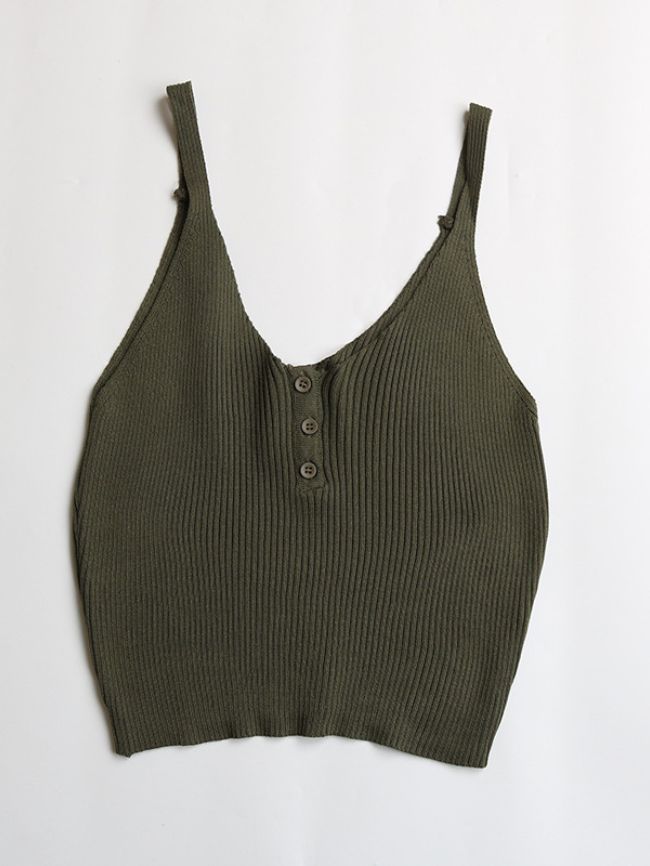 short sexy nude solid button sling knitted vest 2