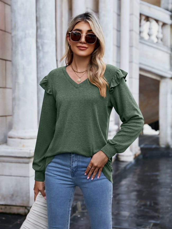 solid V Neck long sleeve top 0