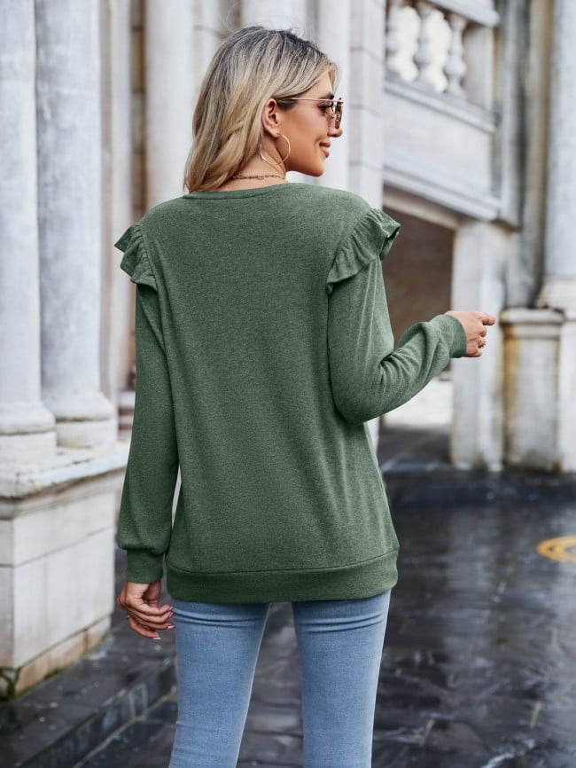 solid V Neck long sleeve top