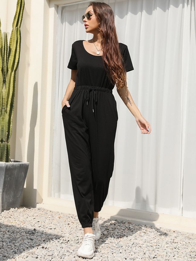 solid color belted casual jumpsuit 3