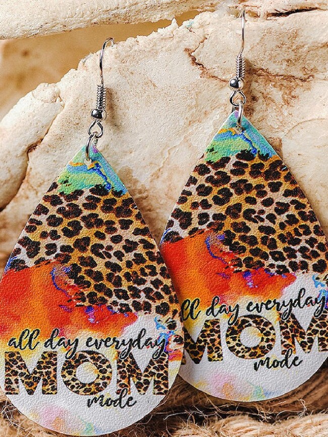 Leopard MOM Letters Leather Earrings