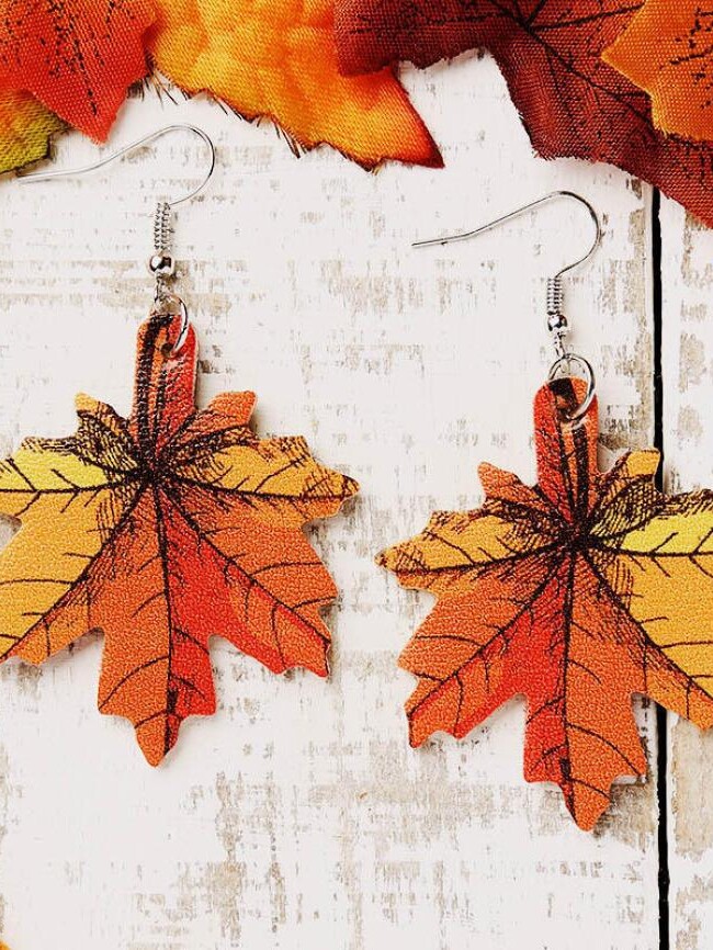Maple Leaf Shape Thanksgiving Holiday Leather Earrings