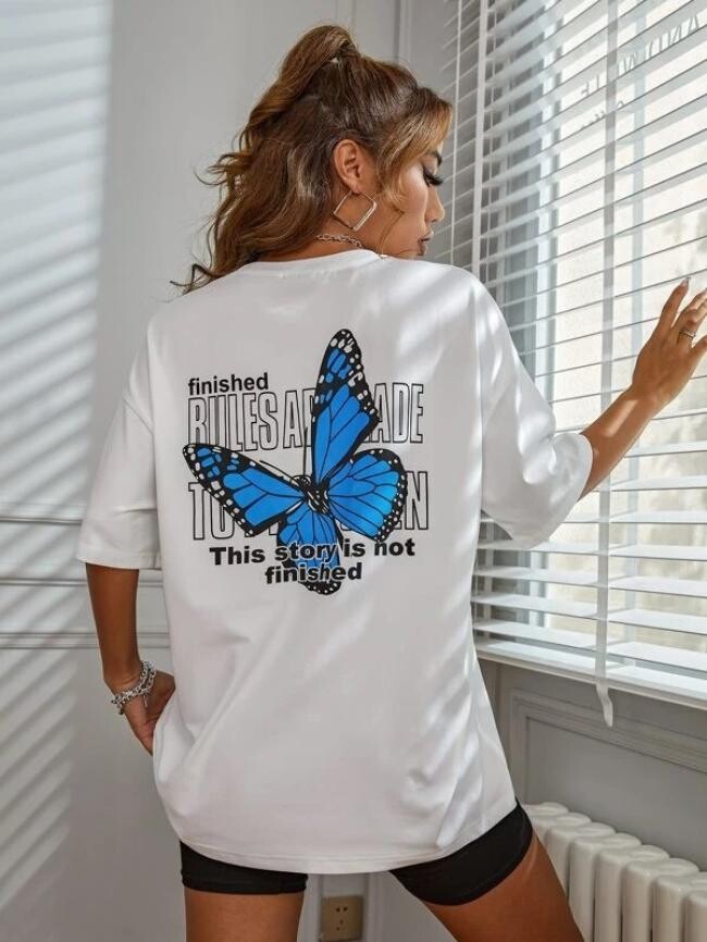 Wholesale Butterfly Print Round Neck Short Sleeve T-Shirt