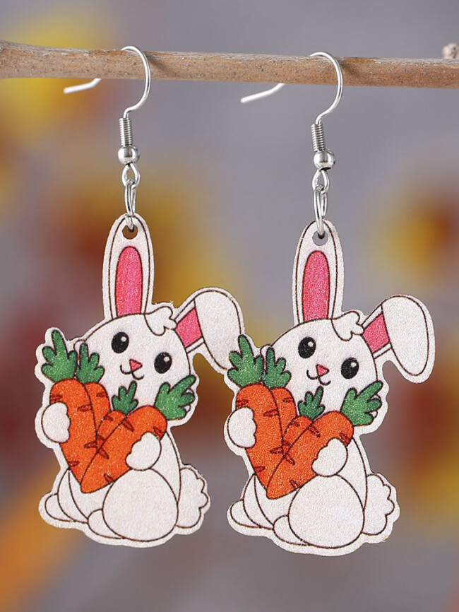 Wholesale Carrot Rabbit Wooden Earrings