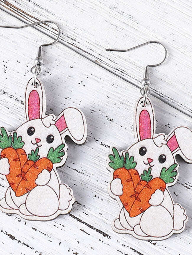 Wholesale Carrot Rabbit Wooden Earrings