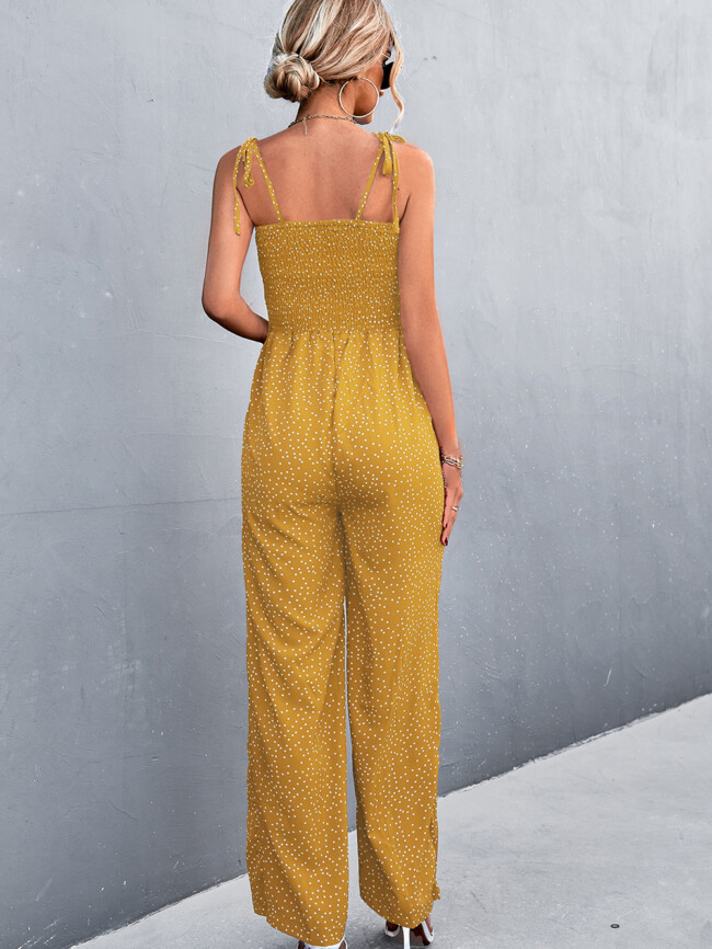 Wholesale Lace-up casual polka-dot jumpsuit
