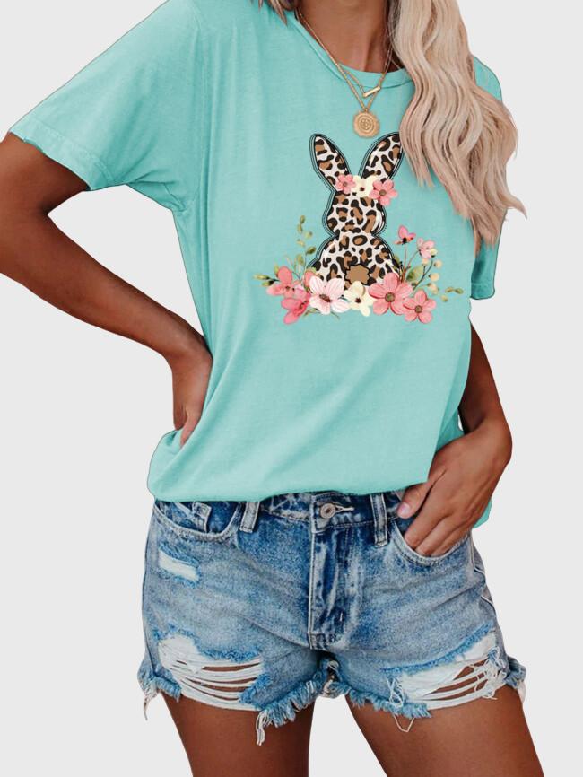 Wholesale Leopard Easter Rabbit Graphic T-Shirt