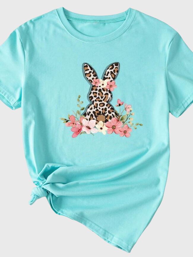 Wholesale Leopard Easter Rabbit Graphic T-Shirt