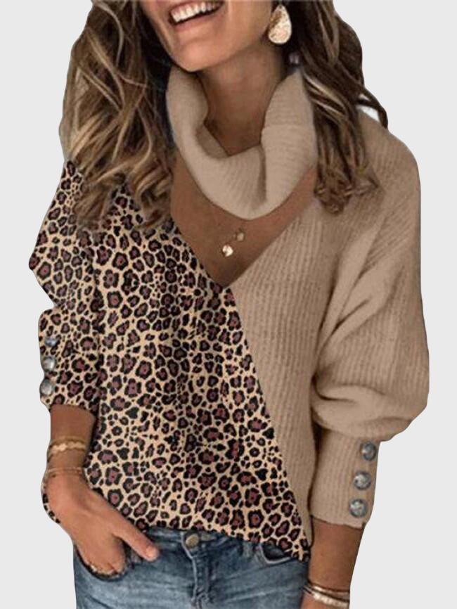 Wholesale Leopard Print Color Block Scarf Knitted Top