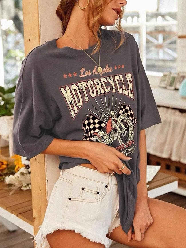 Wholesale MOTORCYCLE Print Short Sleeve T-Shirt