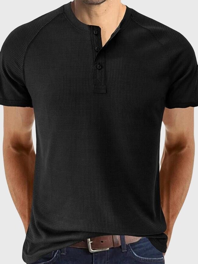 Wholesale Men Solid Color Waffle Knit Short Sleeve T-Shirt