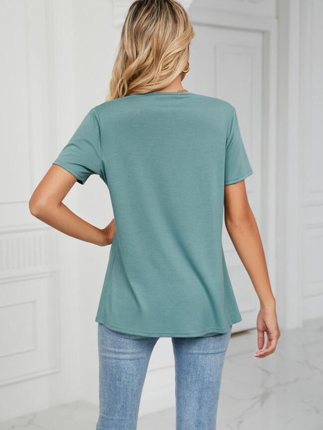 Wholesale Plain Cross Pleated Short Sleeve T-Shirt