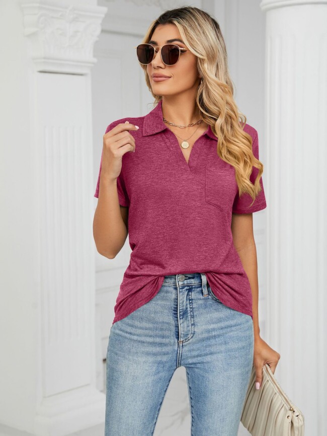 Wholesale Plain Short Sleeve Lapel Pocket T-Shirt