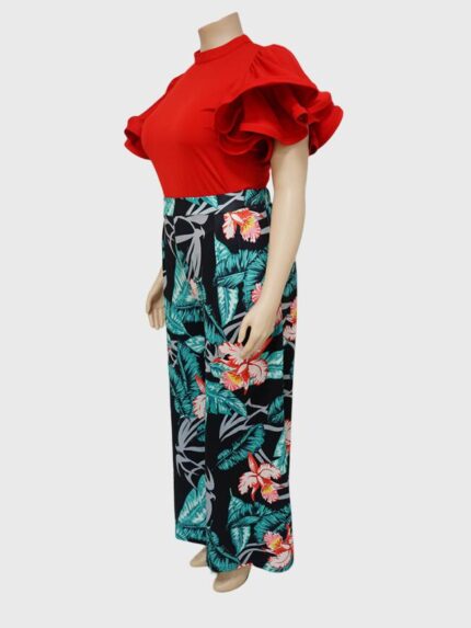 Wholesale Plus Printed Ruffle Sleeve Two-Piece Set