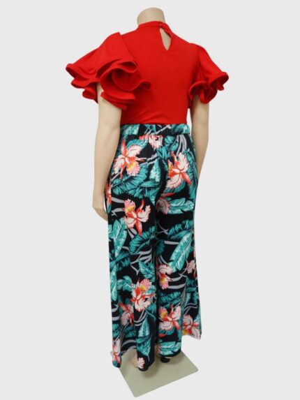 Wholesale Plus Printed Ruffle Sleeve Two-Piece Set