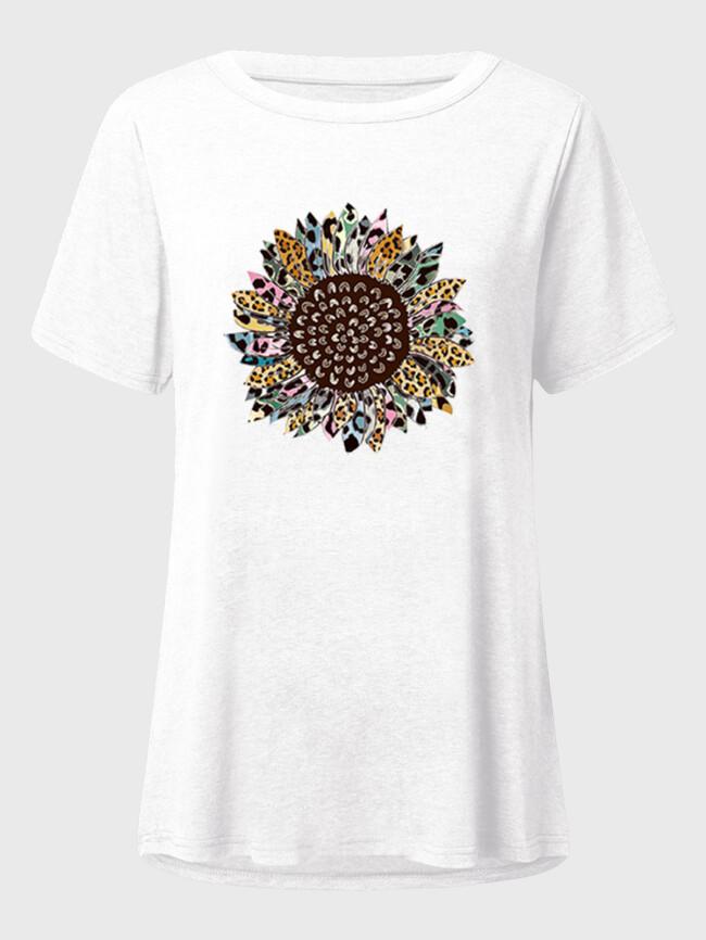 Wholesale Round neck sunflower print T-shirt