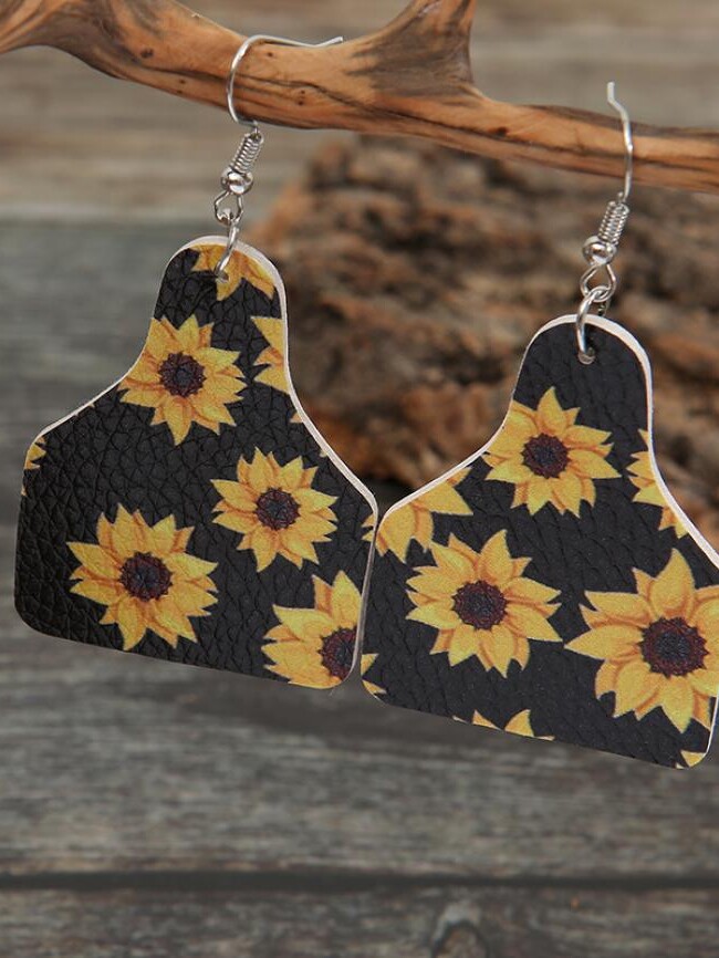 Wholesale Sunflower Print Bottle Shape PU Earrings