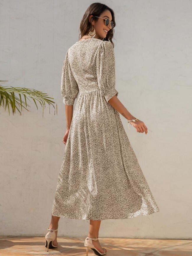 Wholesale V-Neck Fashion Print Short Sleeve Dress