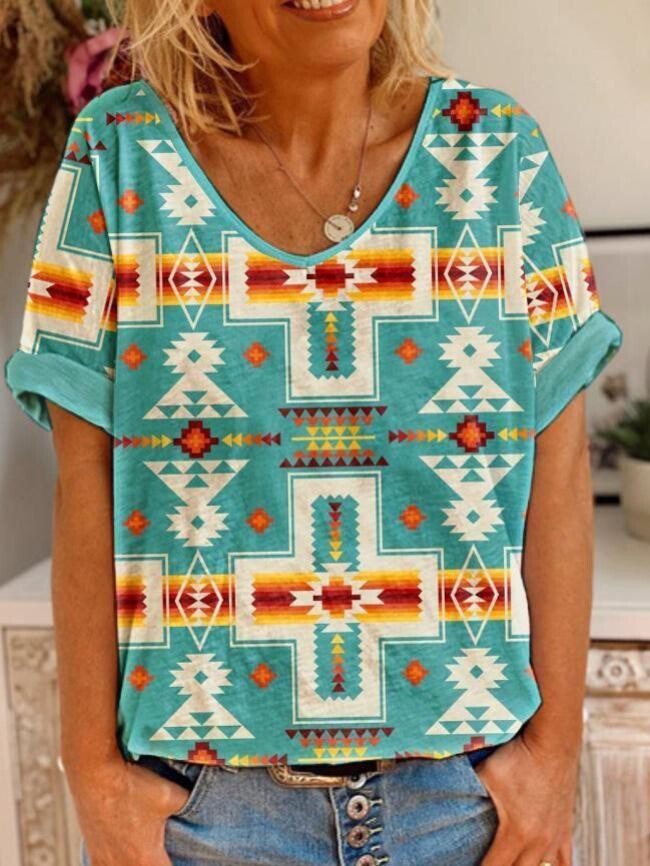 Wholesale Vintage Geometric Ethnic Short Sleeve T-Shirt
